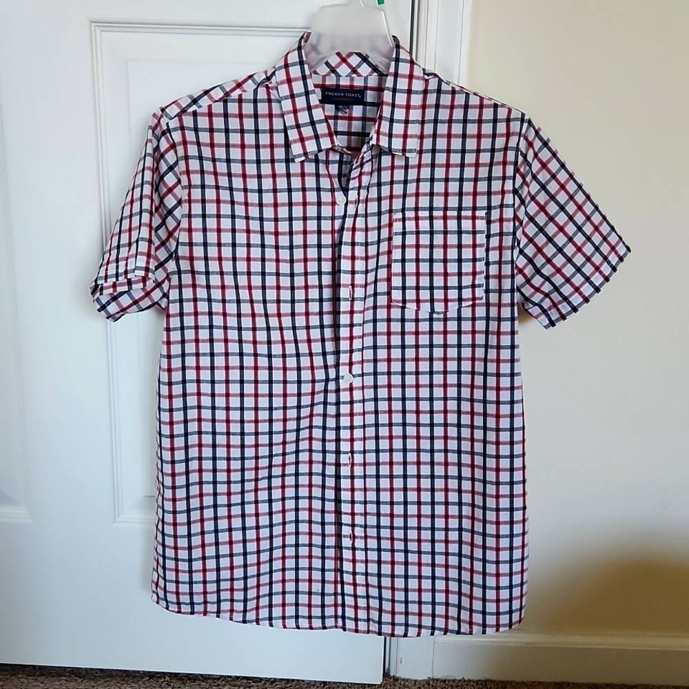 French Toast short sleeves Plaid button-down shirt XL 14/16